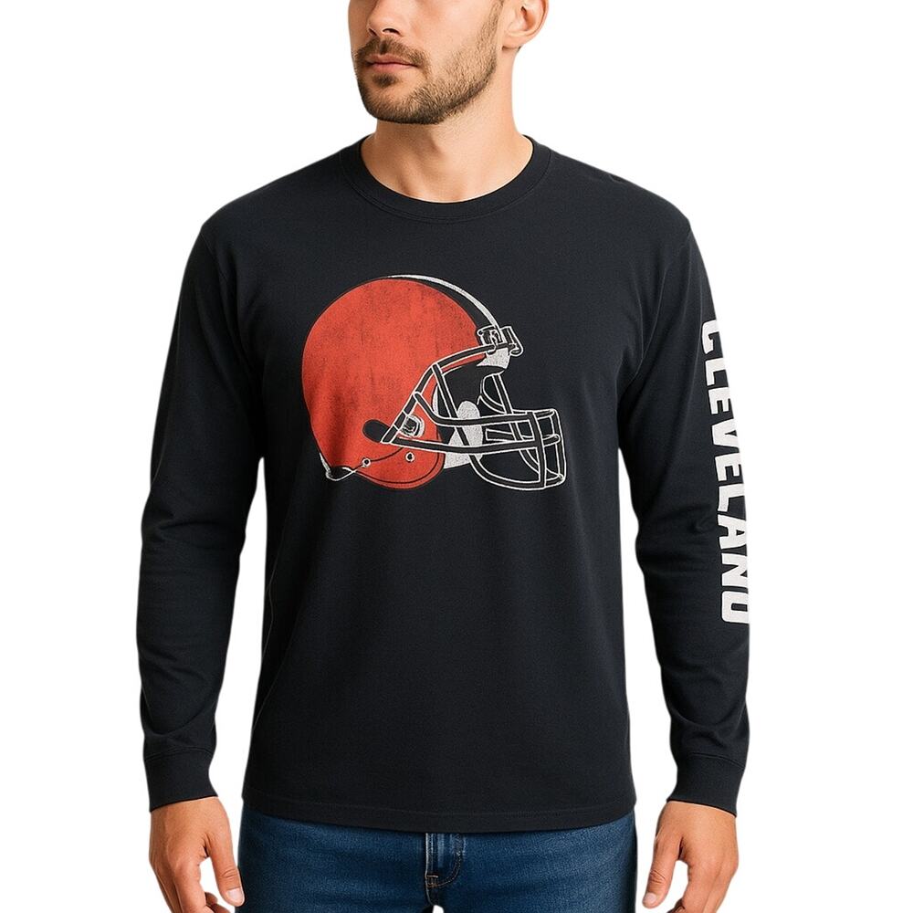 NFL Cleveland Browns Long Sleeve T Shirt Mens L Black Helmet Graphic Football